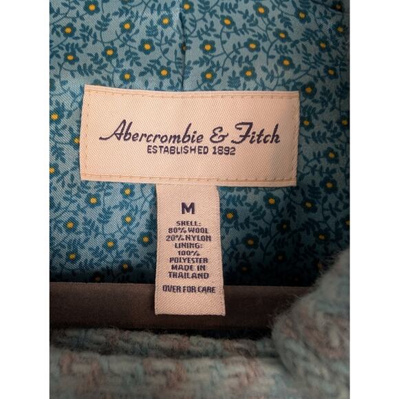 Abercrombie & Fitch Jacket Pea Coat Tweed Plaid Wool Blue Y2K Vintage Size M - Picture 8 of 10